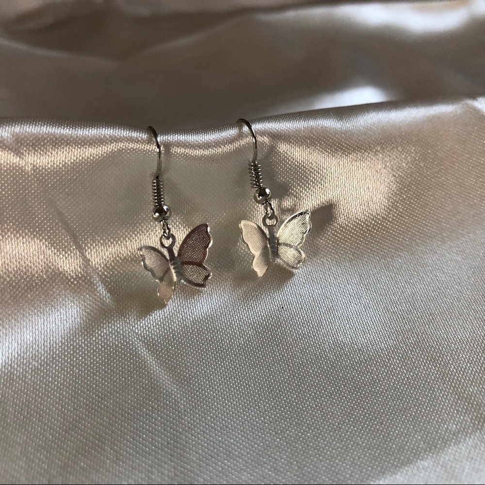 Dainty Silver Butterfly Earrings - Picture 2 of 4